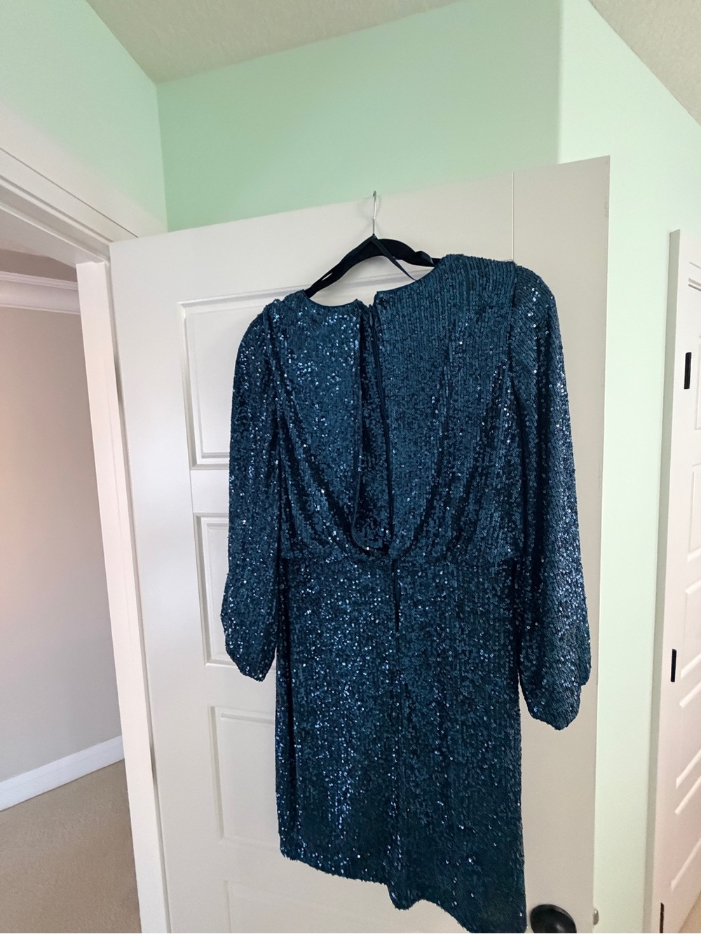 Eliza J Teal Sequin Long-Sleeve Cocktail Dress